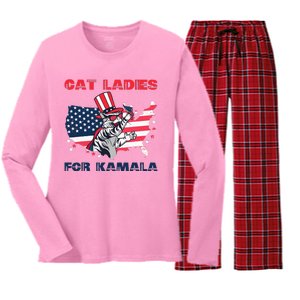 Cat Ladies For Kamala Funny Cat Lady 2024 Women's Long Sleeve Flannel Pajama Set 