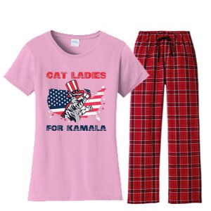 Cat Ladies For Kamala Funny Cat Lady 2024 Women's Flannel Pajama Set