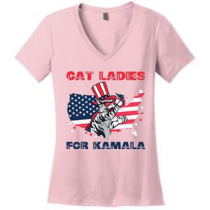 Cat Ladies For Kamala Funny Cat Lady 2024 Women's V-Neck T-Shirt