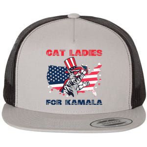 Cat Ladies For Kamala Funny Cat Lady 2024 Flat Bill Trucker Hat