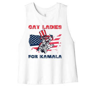 Cat Ladies For Kamala Funny Cat Lady 2024 Women's Racerback Cropped Tank