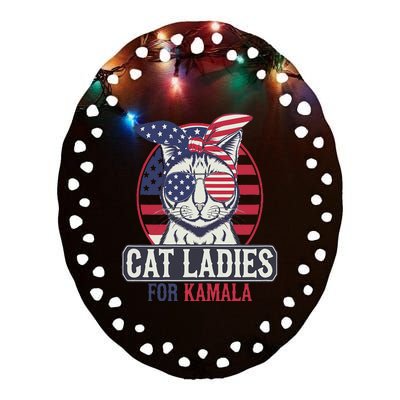 Cat Ladies For Kamala Harris President Election Women Ceramic Oval Ornament