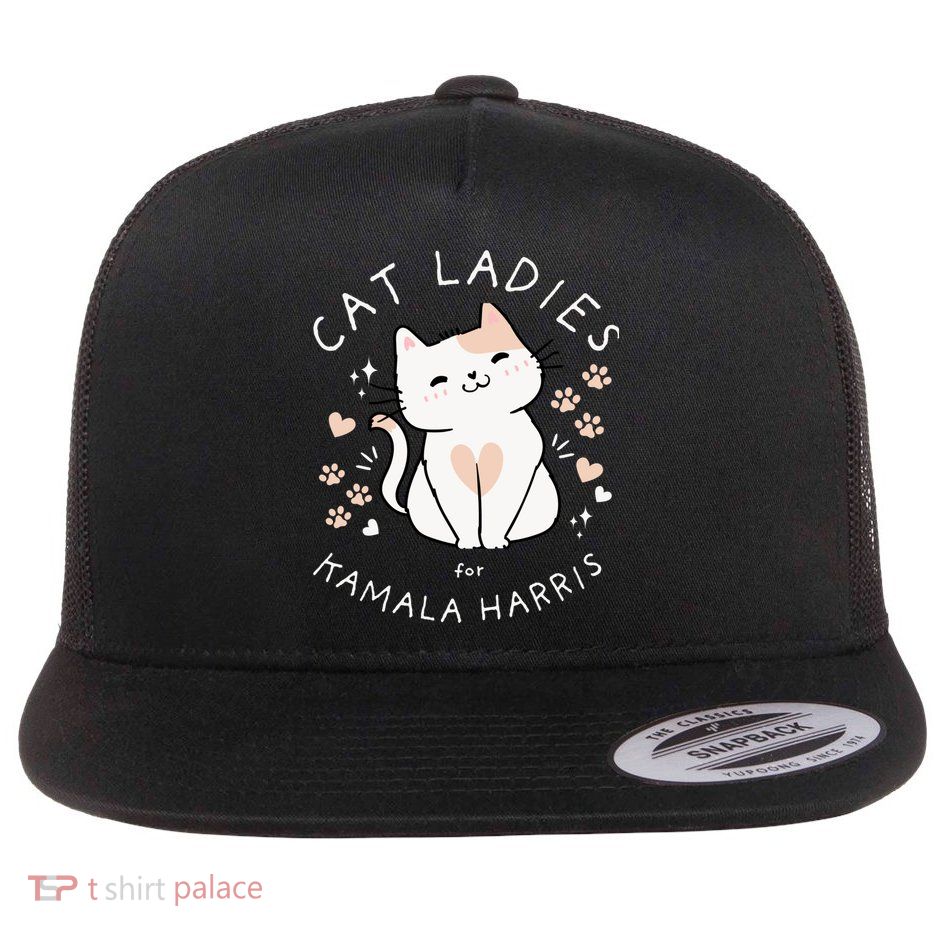 Cat Ladies For Kamala Harris Project Coconut Tree For President Flat Bill Trucker Hat