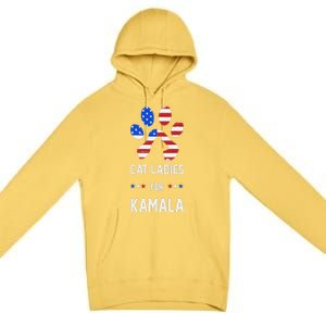 Cat Ladies For Kamala Funny Cat 2024 President Kamala Harris Premium Pullover Hoodie