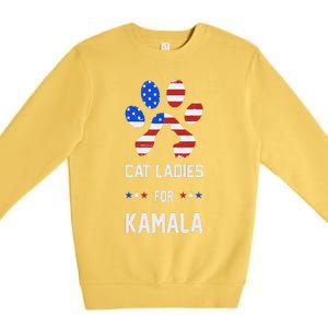 Cat Ladies For Kamala Funny Cat 2024 President Kamala Harris Premium Crewneck Sweatshirt