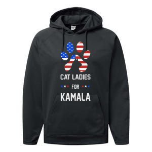 Cat Ladies For Kamala Funny Cat 2024 President Kamala Harris Performance Fleece Hoodie