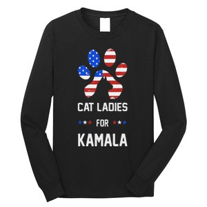 Cat Ladies For Kamala Funny Cat 2024 President Kamala Harris Long Sleeve Shirt