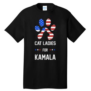 Cat Ladies For Kamala Funny Cat 2024 President Kamala Harris Tall T-Shirt