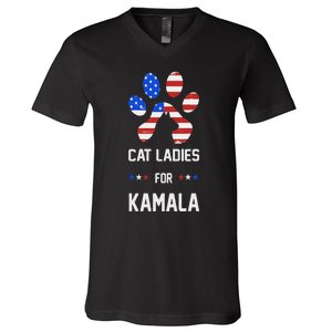 Cat Ladies For Kamala Funny Cat 2024 President Kamala Harris V-Neck T-Shirt