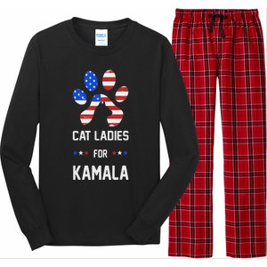 Cat Ladies For Kamala Funny Cat 2024 President Kamala Harris Long Sleeve Pajama Set