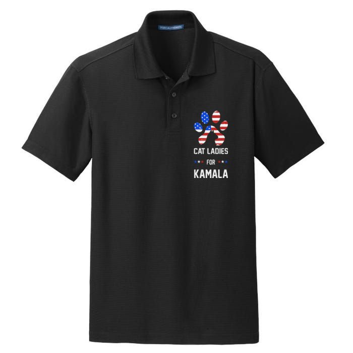 Cat Ladies For Kamala Funny Cat 2024 President Kamala Harris Dry Zone Grid Polo