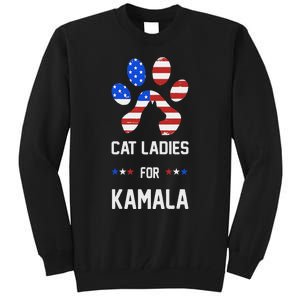 Cat Ladies For Kamala Funny Cat 2024 President Kamala Harris Tall Sweatshirt