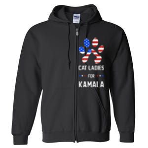 Cat Ladies For Kamala Funny Cat 2024 President Kamala Harris Full Zip Hoodie