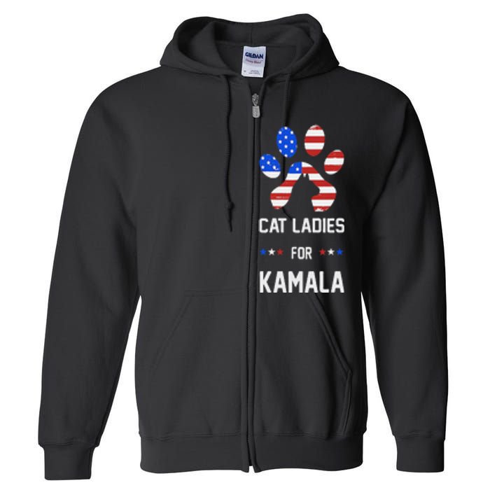 Cat Ladies For Kamala Funny Cat 2024 President Kamala Harris Full Zip Hoodie