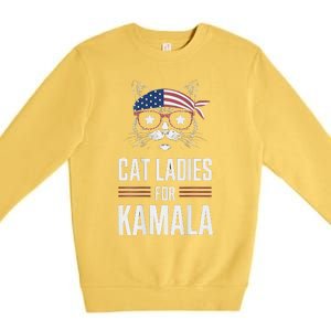 Cat Ladies For Kamala Funny Cat 2024 President Kamala Harris Premium Crewneck Sweatshirt