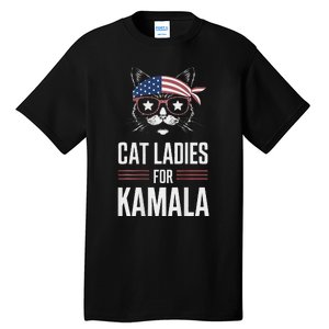 Cat Ladies For Kamala Funny Cat 2024 President Kamala Harris Tall T-Shirt