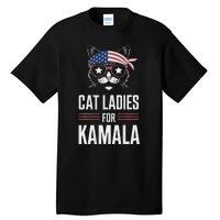 Cat Ladies For Kamala Funny Cat 2024 President Kamala Harris Tall T-Shirt