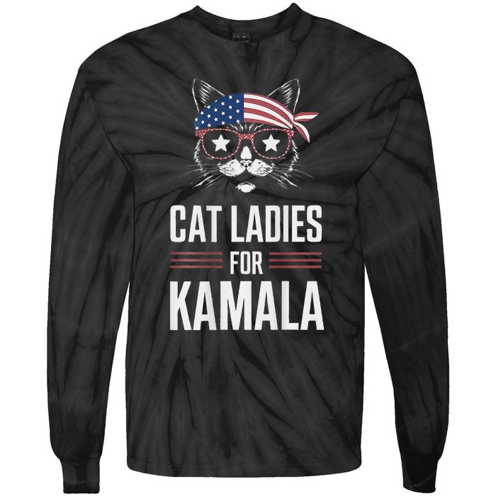 Cat Ladies For Kamala Funny Cat 2024 President Kamala Harris Tie-Dye Long Sleeve Shirt