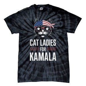 Cat Ladies For Kamala Funny Cat 2024 President Kamala Harris Tie-Dye T-Shirt