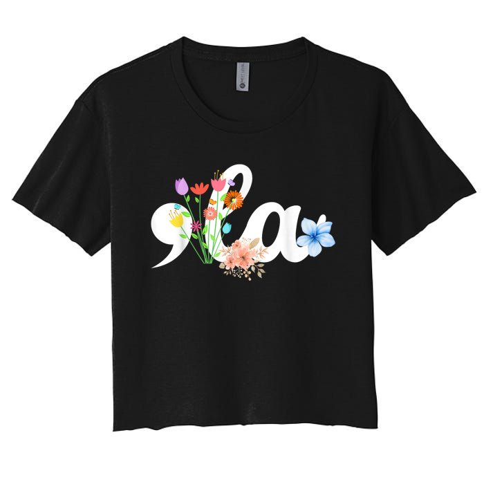 Comma La Floral Kamala Harris President 2024 Coma La Flowers Women's Crop Top Tee