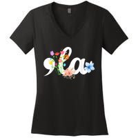 Comma La Floral Kamala Harris President 2024 Coma La Flowers Women's V-Neck T-Shirt