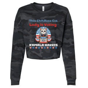 Cat Ladies For Kamala Funny Cat 2024 President Kamalaharris Cropped Pullover Crew