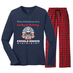 Cat Ladies For Kamala Funny Cat 2024 President Kamalaharris Women's Long Sleeve Flannel Pajama Set 