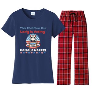 Cat Ladies For Kamala Funny Cat 2024 President Kamalaharris Women's Flannel Pajama Set