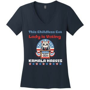 Cat Ladies For Kamala Funny Cat 2024 President Kamalaharris Women's V-Neck T-Shirt