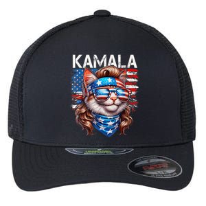 Cat Ladies For Kamala Funny Cat 2024 President Kamalaharris Flexfit Unipanel Trucker Cap