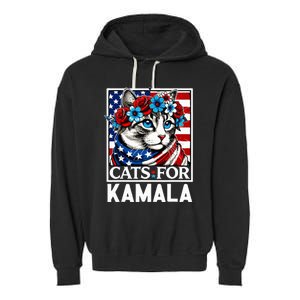 Cat Ladies For Kamala Funny Cat 2024 President Kamalaharris Garment-Dyed Fleece Hoodie