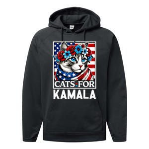 Cat Ladies For Kamala Funny Cat 2024 President Kamalaharris Performance Fleece Hoodie