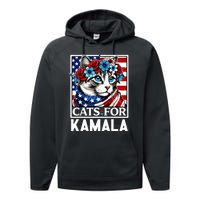 Cat Ladies For Kamala Funny Cat 2024 President Kamalaharris Performance Fleece Hoodie