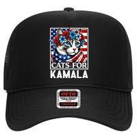 Cat Ladies For Kamala Funny Cat 2024 President Kamalaharris High Crown Mesh Back Trucker Hat