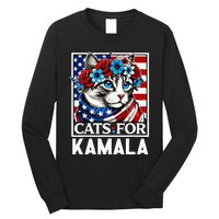 Cat Ladies For Kamala Funny Cat 2024 President Kamalaharris Long Sleeve Shirt