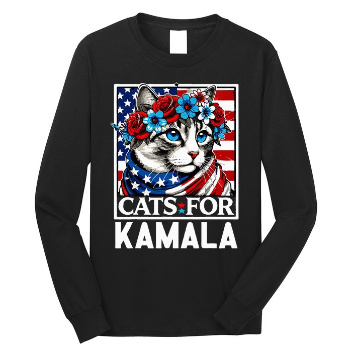 Cat Ladies For Kamala Funny Cat 2024 President Kamalaharris Long Sleeve Shirt