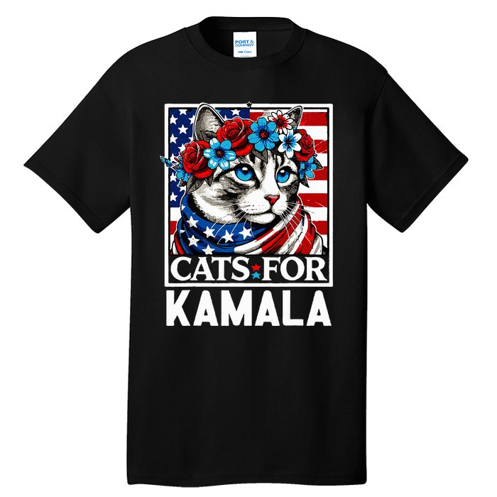 Cat Ladies For Kamala Funny Cat 2024 President Kamalaharris Tall T-Shirt