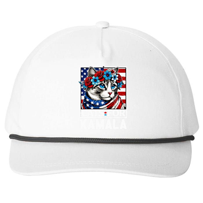 Cat Ladies For Kamala Funny Cat 2024 President Kamalaharris Snapback Five-Panel Rope Hat