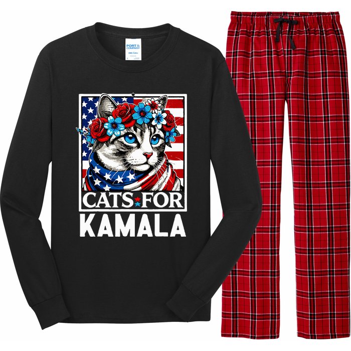 Cat Ladies For Kamala Funny Cat 2024 President Kamalaharris Long Sleeve Pajama Set