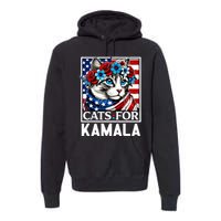 Cat Ladies For Kamala Funny Cat 2024 President Kamalaharris Premium Hoodie