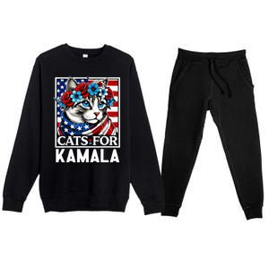 Cat Ladies For Kamala Funny Cat 2024 President Kamalaharris Premium Crewneck Sweatsuit Set