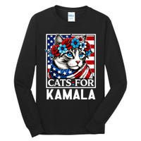 Cat Ladies For Kamala Funny Cat 2024 President Kamalaharris Tall Long Sleeve T-Shirt