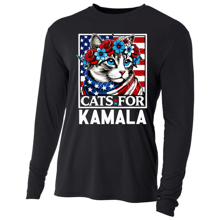 Cat Ladies For Kamala Funny Cat 2024 President Kamalaharris Cooling Performance Long Sleeve Crew