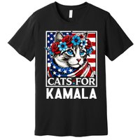 Cat Ladies For Kamala Funny Cat 2024 President Kamalaharris Premium T-Shirt