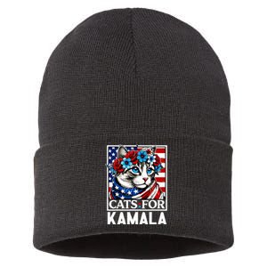 Cat Ladies For Kamala Funny Cat 2024 President Kamalaharris Sustainable Knit Beanie