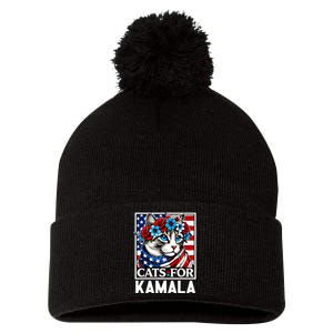 Cat Ladies For Kamala Funny Cat 2024 President Kamalaharris Pom Pom 12in Knit Beanie