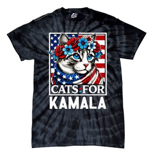 Cat Ladies For Kamala Funny Cat 2024 President Kamalaharris Tie-Dye T-Shirt