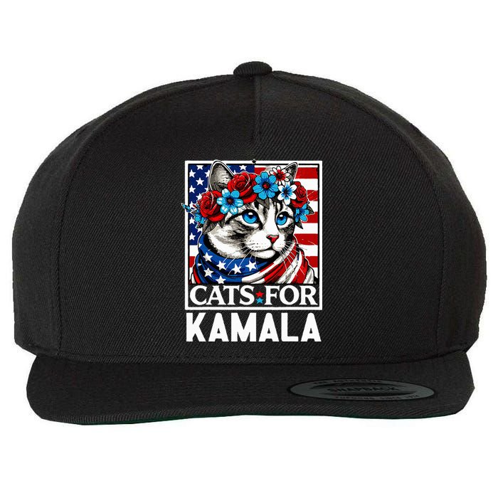 Cat Ladies For Kamala Funny Cat 2024 President Kamalaharris Wool Snapback Cap