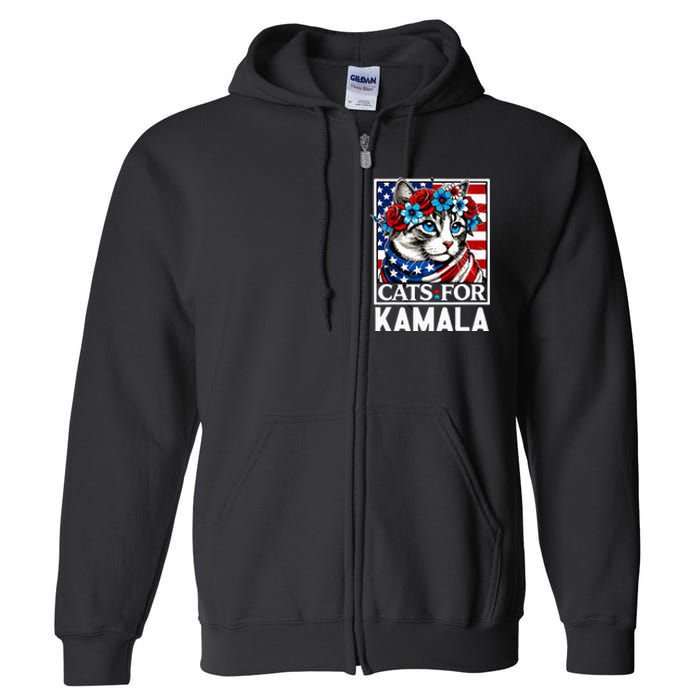 Cat Ladies For Kamala Funny Cat 2024 President Kamalaharris Full Zip Hoodie