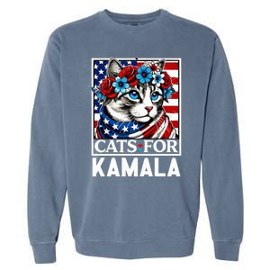 Cat Ladies For Kamala Funny Cat 2024 President Kamalaharris Garment-Dyed Sweatshirt